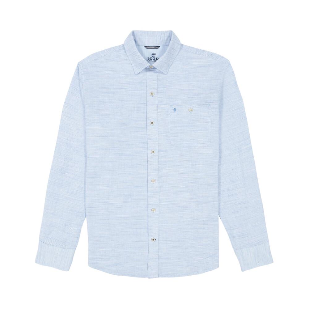 Izod Men's Saltwater Dockside Chambray Long Sleeve Shirt - Blue Revival - Large